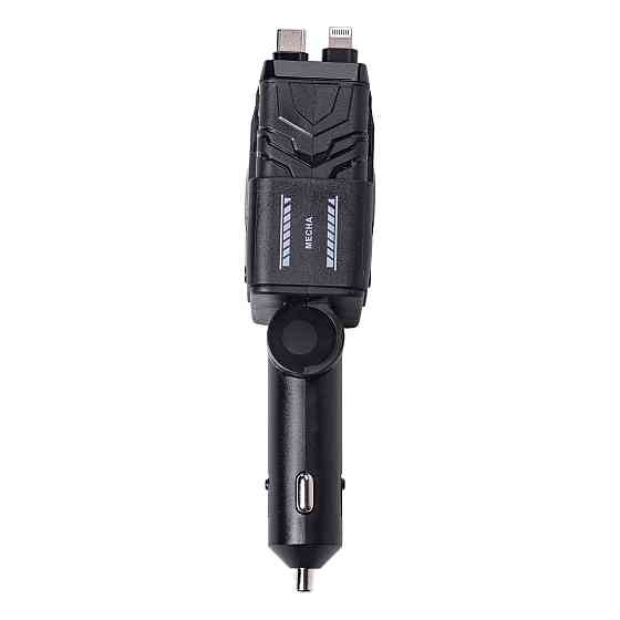 Автомобільний зарядний пристрій MECHA з висувними кабелями та портами USB/Type-C Чорний HP-A1B Коломия