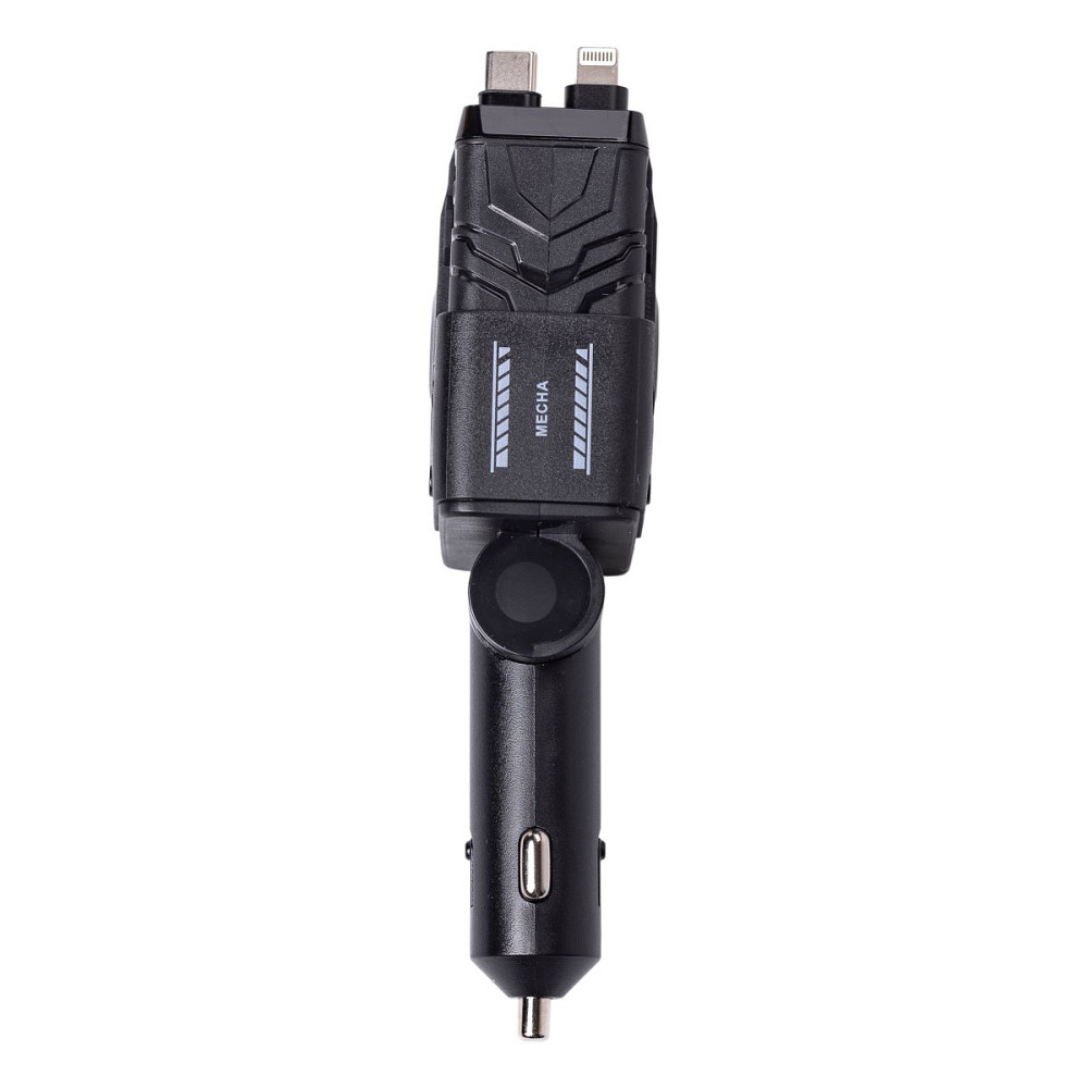 Автомобільний зарядний пристрій MECHA з висувними кабелями та портами USB/Type-C Чорний HP-A1B Коломыя - изображение 6