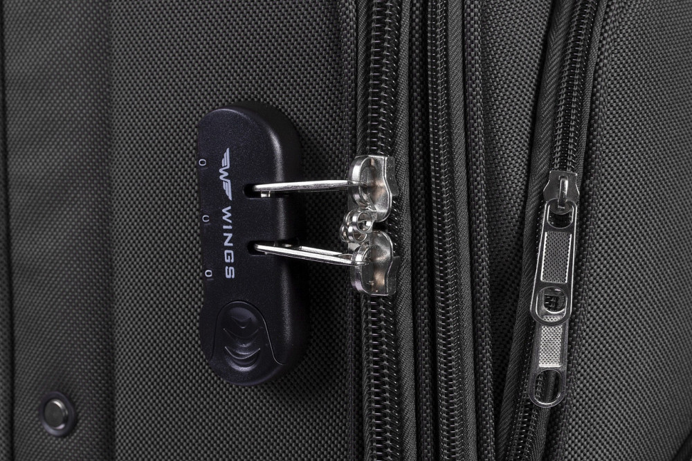 Чемодан WINGS 6802 средний на 4-х колесах серый тканевый 66 см Киев - изображение 2