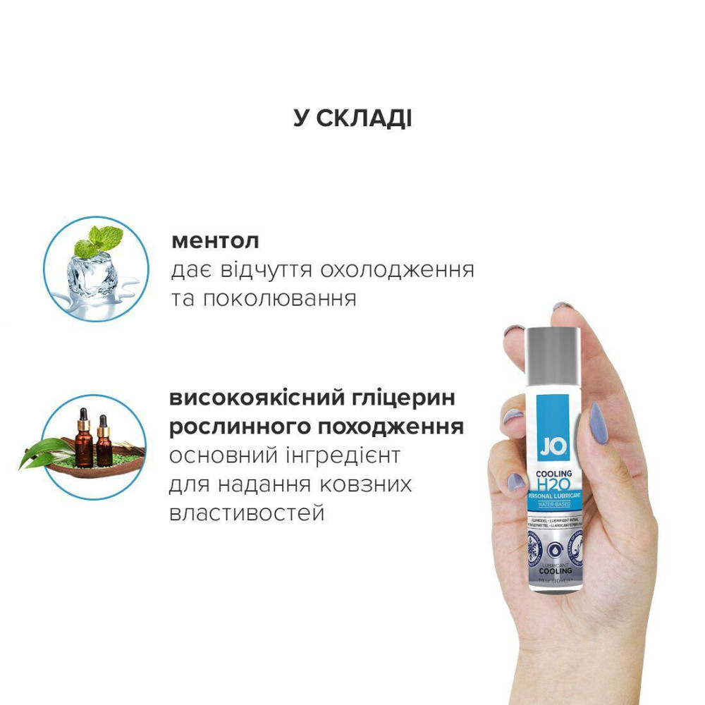 Охлаждающая смазка на водной основе JO H2O COOLING (30 мл) с ментолом, растительный глицерин Sex Aura Киев - изображение 4