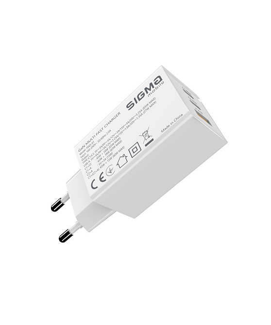 Мережевий зарядний пристрій Sigma mobile X-power 65 W GaN, PD, QC (2xUSB-C + 1xUSB-A) White (PS65-01) ( 24216 ) Харьков - изображение 1