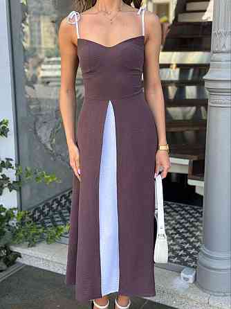 Жіноча романтична легка сукня на бретелях американський креп жатка Шоколадний, 44 Одеса