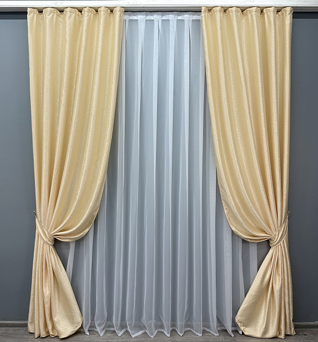 Комплект готовых штор VR-Textil Жаккард № 1727ш Кремовый 150х285 см 2 шт (33-0649) Киев - изображение 2