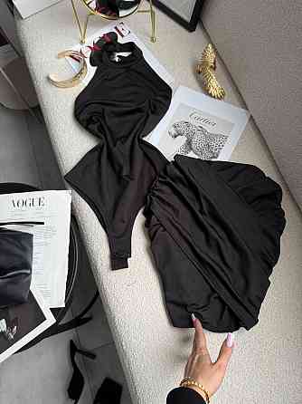 Женский стильный привлекательный костюм двойка боди + юбка микродайвинг Черный, 42/44 Одесса