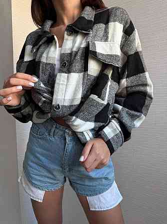 Жіноча тепла оверсайз сорочка в карту на ґудзиках кашемір Чорний Одеса