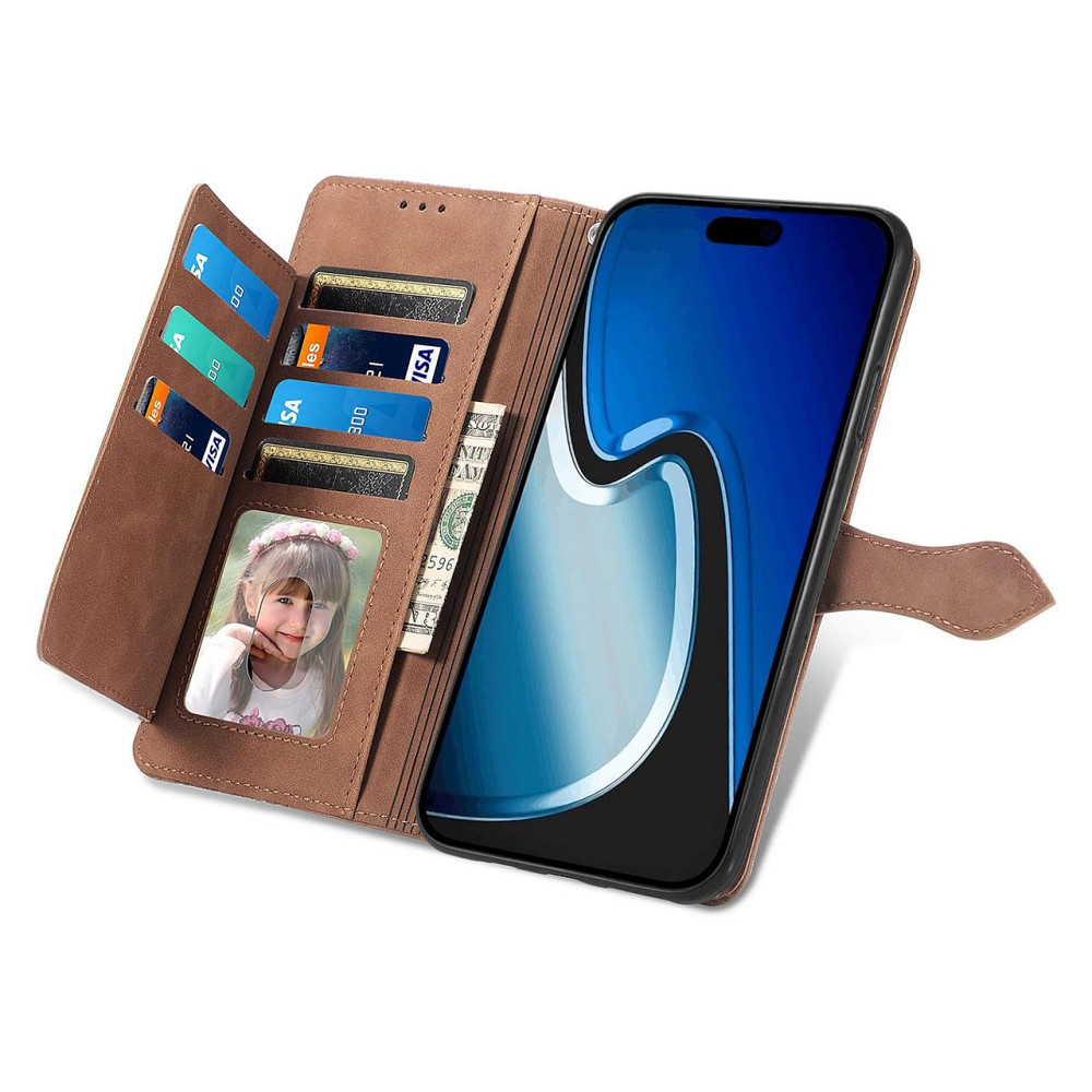 Чохол гаманець фліп NEXCURIO iPhone 15 коричневий штучна шкіра 7 слотів кишеня на блискавці магнітна застібка протиударний Київ - фото 5