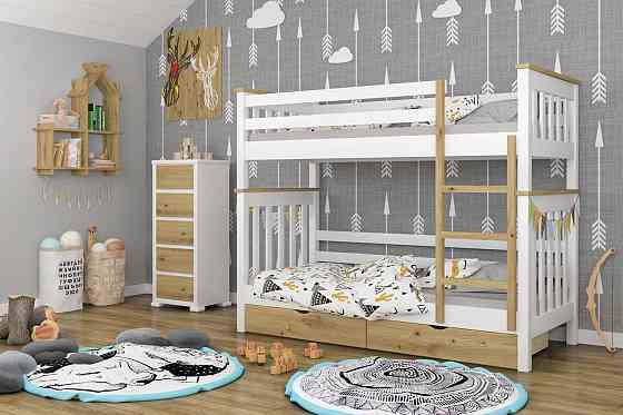 Двухъярусная детская кровать Mebigrand Скандинавия Мини Белый (RAL9003) + Орех светлый 90х200 см с ящиками (DMBG-2368) Днепр