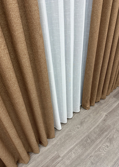 Шторна тканина преміум класу льон фактурний, колекція “ELEMENTA” колір світло-коричневий 1865ш Київ - фото 7