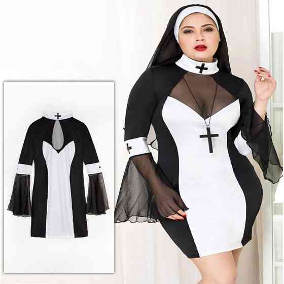 Еротичний костюм черниці JSY «Грішниця Лола» Plus Size Black, сукня, хрест, апостольник Sex Aura Київ