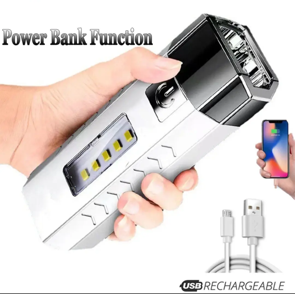 Фонарик повербанк аккумуляторный светодиодный с USB разъёмом 4 режима 11.5 на 3.5 см серый Киев - изображение 1