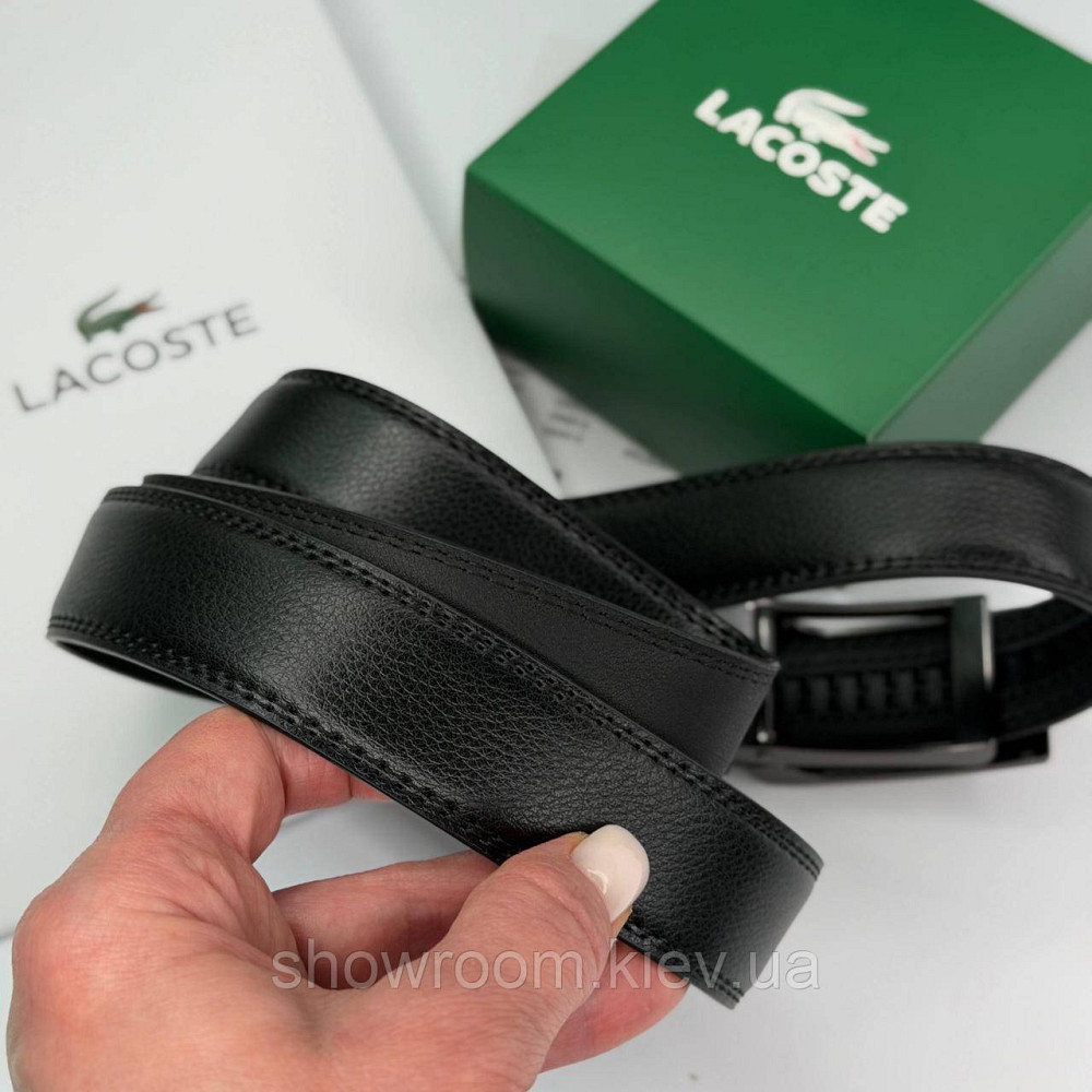 Чоловічий шкіряний брендовий ремінь з пряжкою автомат Lacoste (980) Київ - фото 3