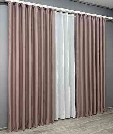 Комплект штор VR-Textil рогожка преміум TERRA LUXE 150х270 2шт і Тюль 600х270 1863ш-115т пудровий з білим 71-080/5 Київ