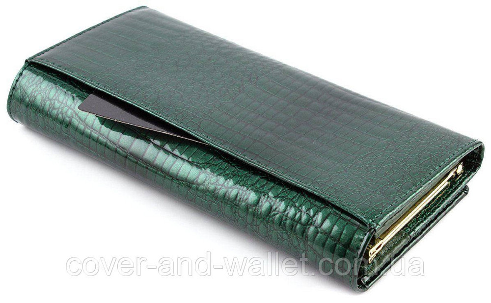 Зеленый лаковый кожаный кошелек на магнитах Marco Coverna MC-403-1010 Киев - изображение 4