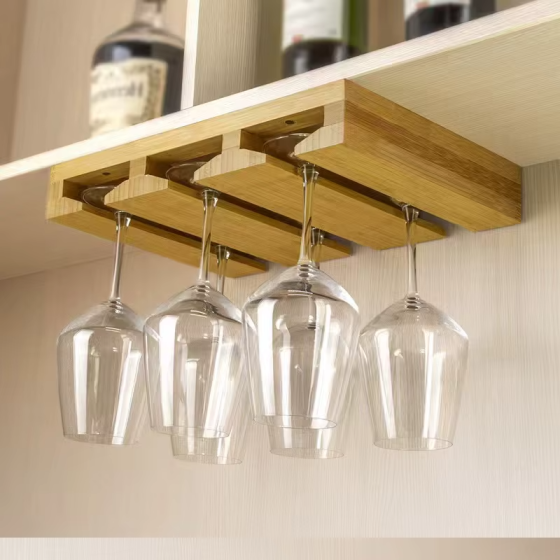 Бамбуковая полка для бокалов, размером 35x25x5см, подвесной органайзер из бамбука для бокалов 6шт Каменец-Подольский