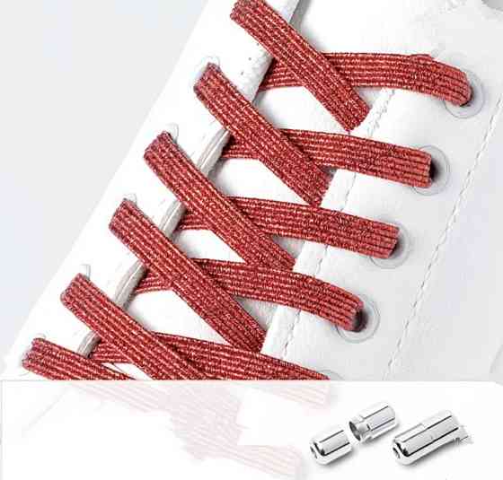 Шнурки эластичные глиттерные с цилиндрической застежкой Красный Смела