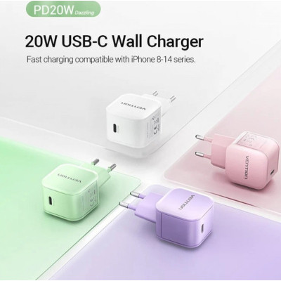 Зарядний пристрій Vention 1xUSB-C 20W PD3.0/QC3.0 Purple (FEJV0-EU) Вінниця - фото 4