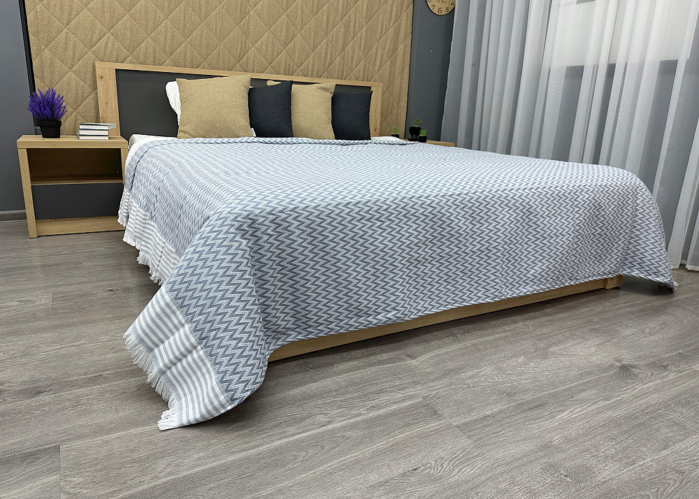 Покривало Dakota Fringe ЄВРО 200х230 см колір блакитний з білим (85-192) Київ - фото 4