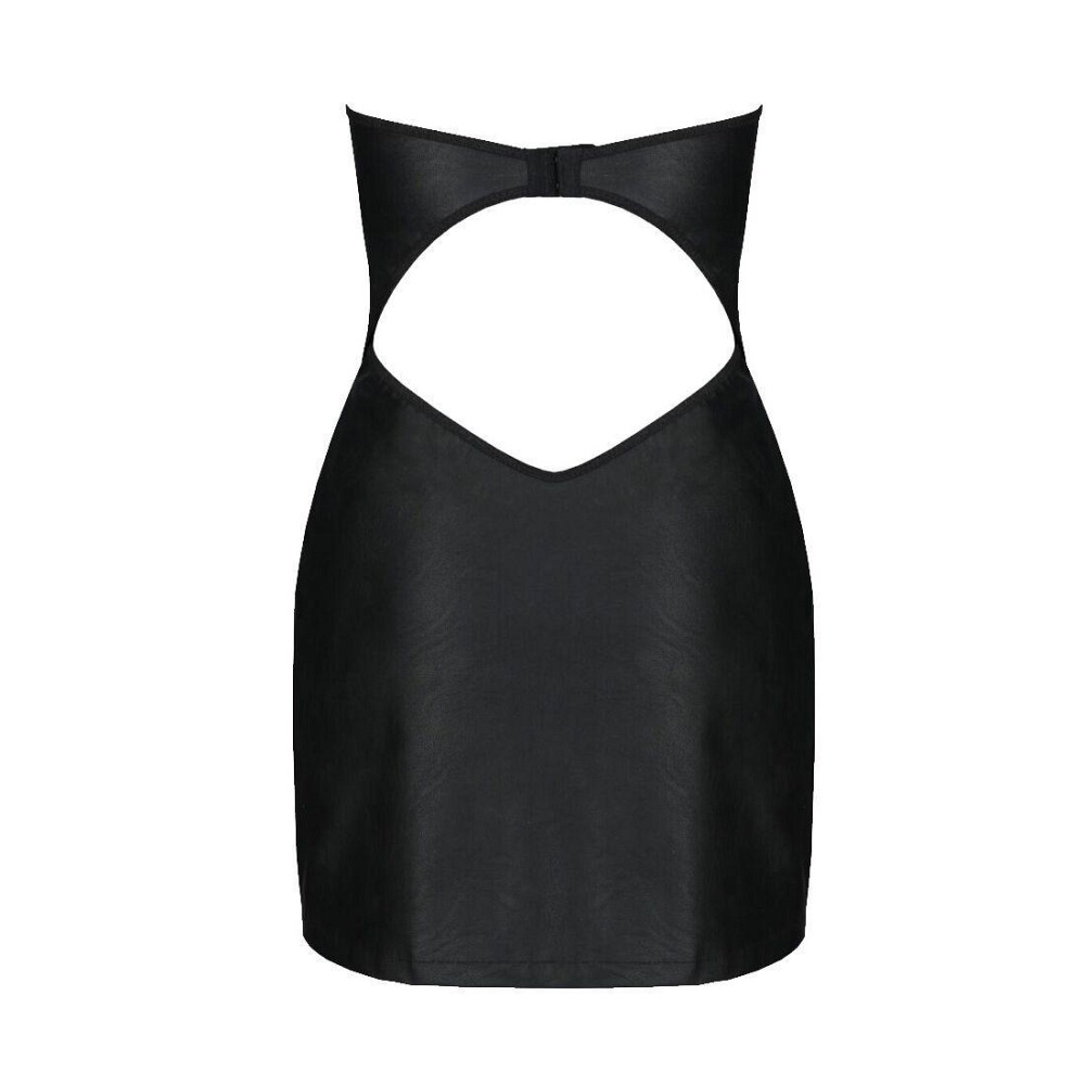 Мини-платье из экокожи Passion CELINE CHEMISE 6XL/7XL, black, шнуровка, трусики в комплекте Sex Aura Киев - изображение 4