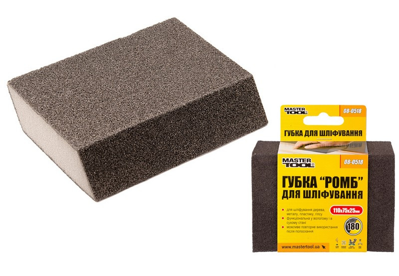 MASTERTOOL Губка для шліфування MASTERTOOL РОМБ Р180 110х75х25 мм 08-0518 Коломия - фото 2