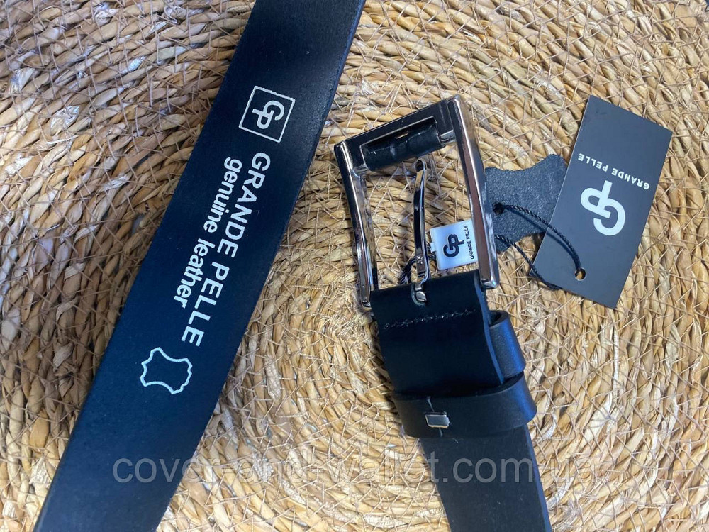 Елітний чоловічий шкіряний ремінь чорного кольору Grande Pelle Rullo 38мм Київ - фото 9