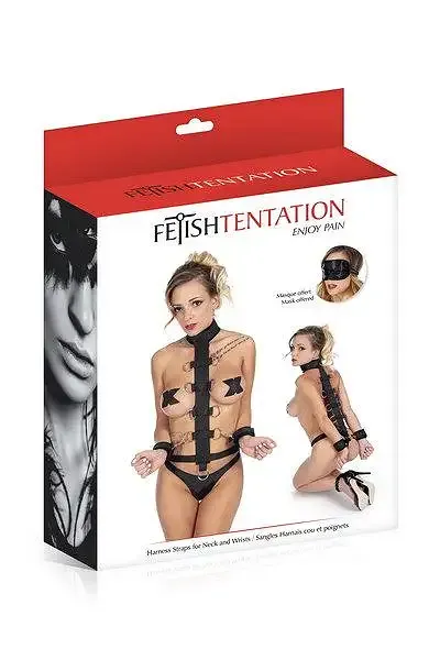 Регульований ремінь для шиї і зап'ясть Fetish Tentation Harness Straps for Neck з маскою на очі Львів - фото 3
