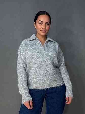 Светр жіночий A-N 19-1 з коміром поло теплий вільний, сірий, one size Київ