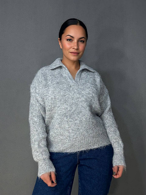 Свитер женский A-N 19-1 с воротником поло теплый свободный, серый, one size Киев - изображение 5