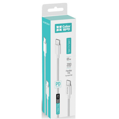 Дата кабель USB-C to USB-C 2.0m 3A 65W white ColorWay (CW-CBPDCC056-WT) Винница - изображение 6
