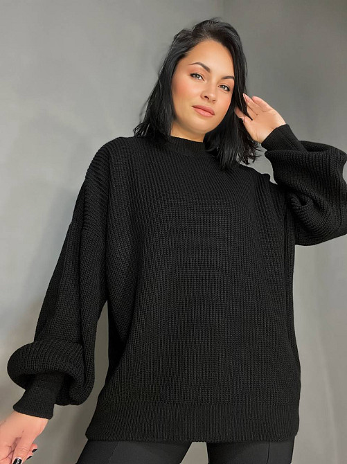 Свитер женский MIX RAY 6607 широкая модель оверсайз удлиненный, черный, one size Киев - изображение 17