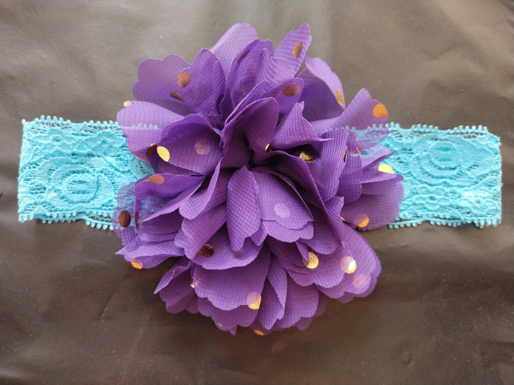 Детская повязка на голову голубой + фиолетовый - окружность головы приблизительно 40-52см, диаметр цветка 10см Киев - изображение 1