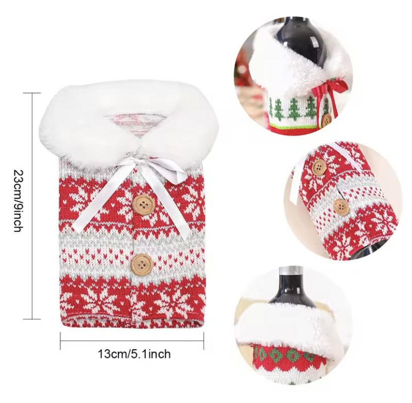 Чехол для бутылки новогодний Вязаной 23 на 13 см красный Киев - изображение 2