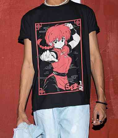 Футболка чоловіча з аніме принтом Ранма Нібун Но Ікхі оверсайз (S/M/L) Чорний AnimeJ1183 Дніпро