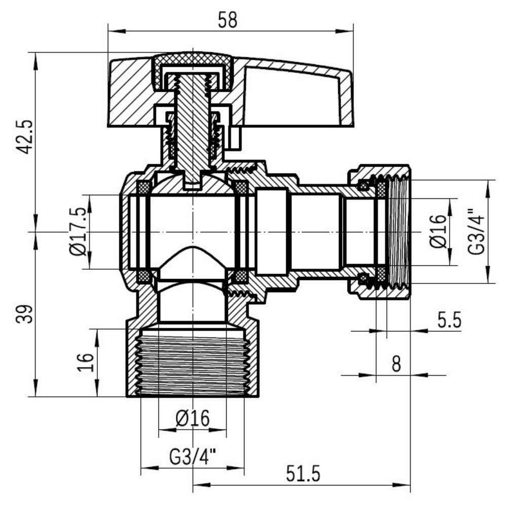 Кран кульовий Thermo Alliance Standart 3/4" В кутовий, PN40, з накидною гайкою TAS223W20 Київ - фото 2