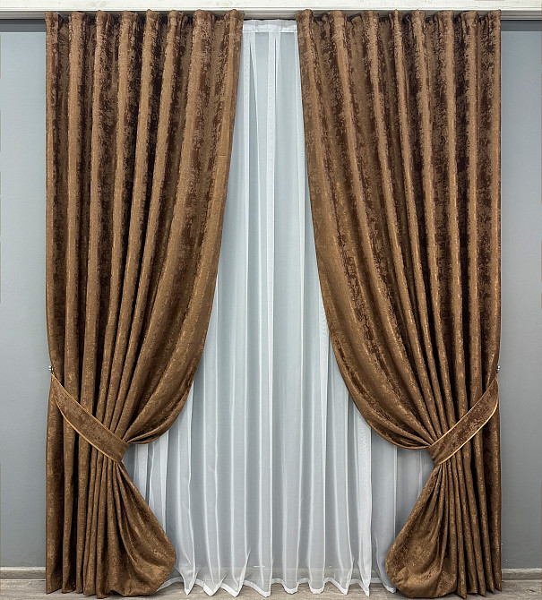 Комплект готовых штор VR-Textil Жакард Sultan XO № 1827ш Коричневый 200х275 см 2 шт (32-145) Киев - изображение 2
