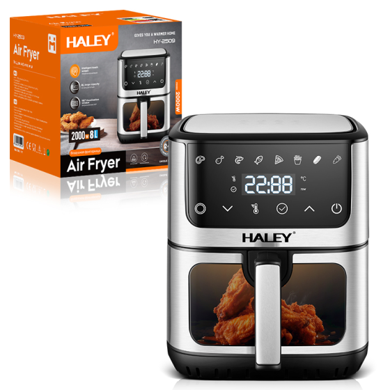 Мультипечі-аерогриль Haley HY-2509 2000Вт (8л) з нержавіючої сталі, сенсорна аерофритюрниця з оглядовим вікном Одеса