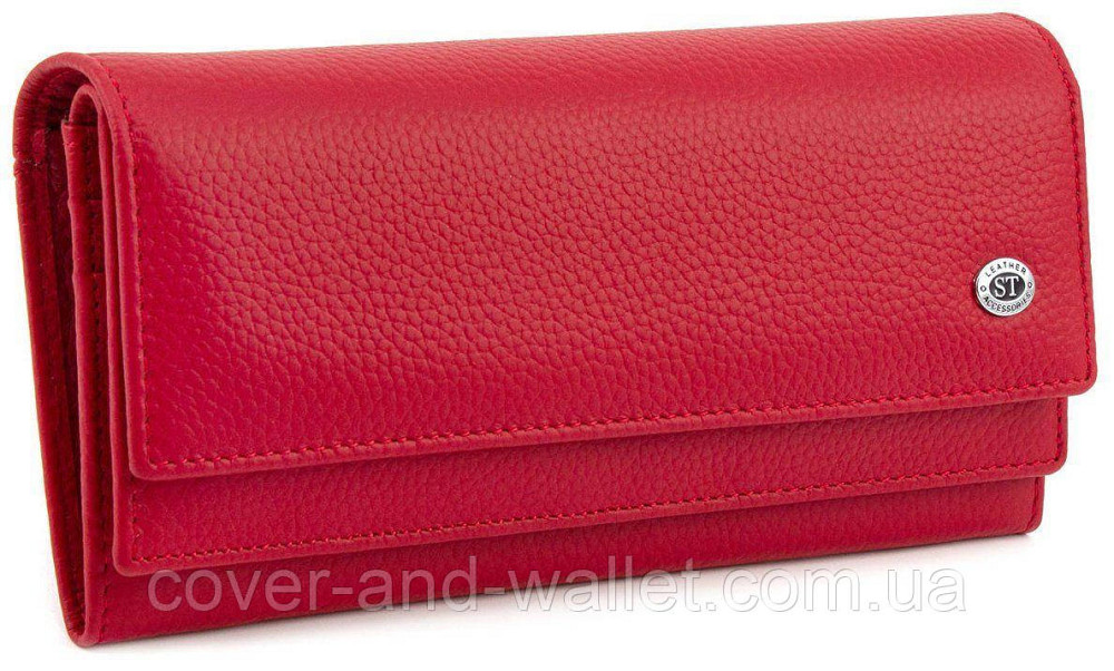 Удобный вместительный женский кожаный кошелек красного цвета ST 9-103 Киев - изображение 2
