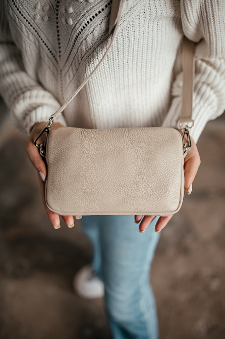 Жіноча сумочка, стильна сумка з натуральної шкіри, маленька бежова сумка клачMasterSem Київ - фото 1
