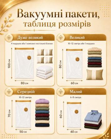 Вакуумные пакеты 16 шт для переезда и путешествий, хранения одежды, вещей,в шкафу, гардеробной и сезонной смены гардероба Каменец-Подольский