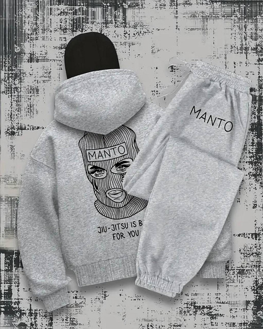 Женский стильный оверсайз костюм с маской, зип-худи и брюками трехнить на флисе + микродайвинг Меланж Одесса - изображение 1