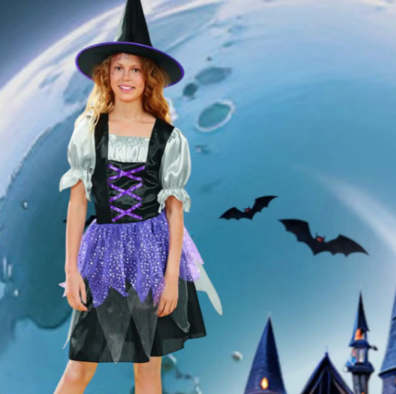 Костюм для Хелловін для дівчинки Відьма з капелюхом різнобарвний Київ