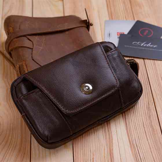 Горизонтальная барсетка на ремень брюк кожаная Vintage 20354 Коричневая Киев