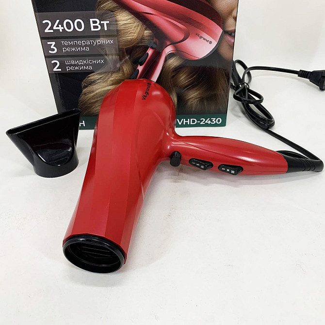 Электрический фен для волос с диффузором Vilgrand VHD-2430 2400 Вт, Мощный фен для волос AE-84 Львов - изображение 9