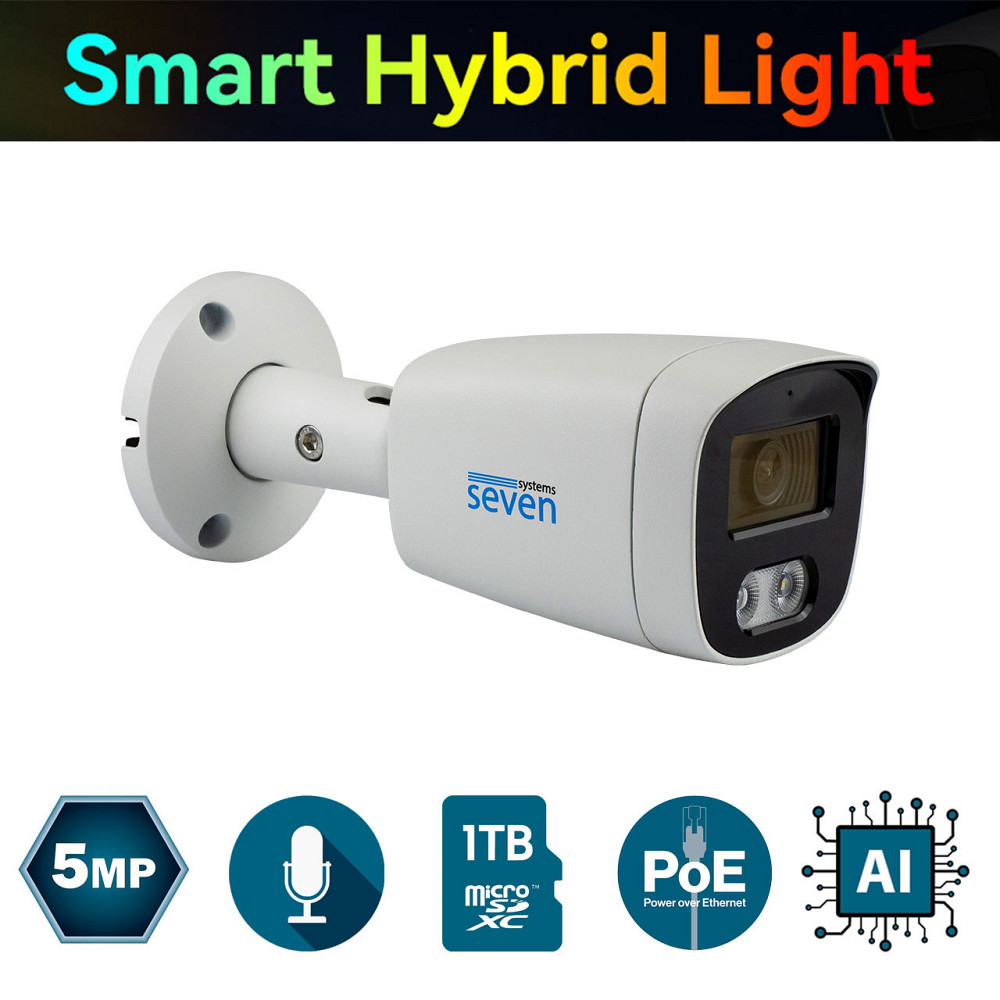 IP-відеокамера 5 Мп SEVEN IP-7225PA-DL white 4 мм з розумним подвійним підсвічуванням Київ - фото 1