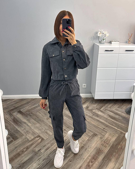 Жіночий стильний базовий костюм з мікровельвету Графіт, 46/48 Одеса - фото 1