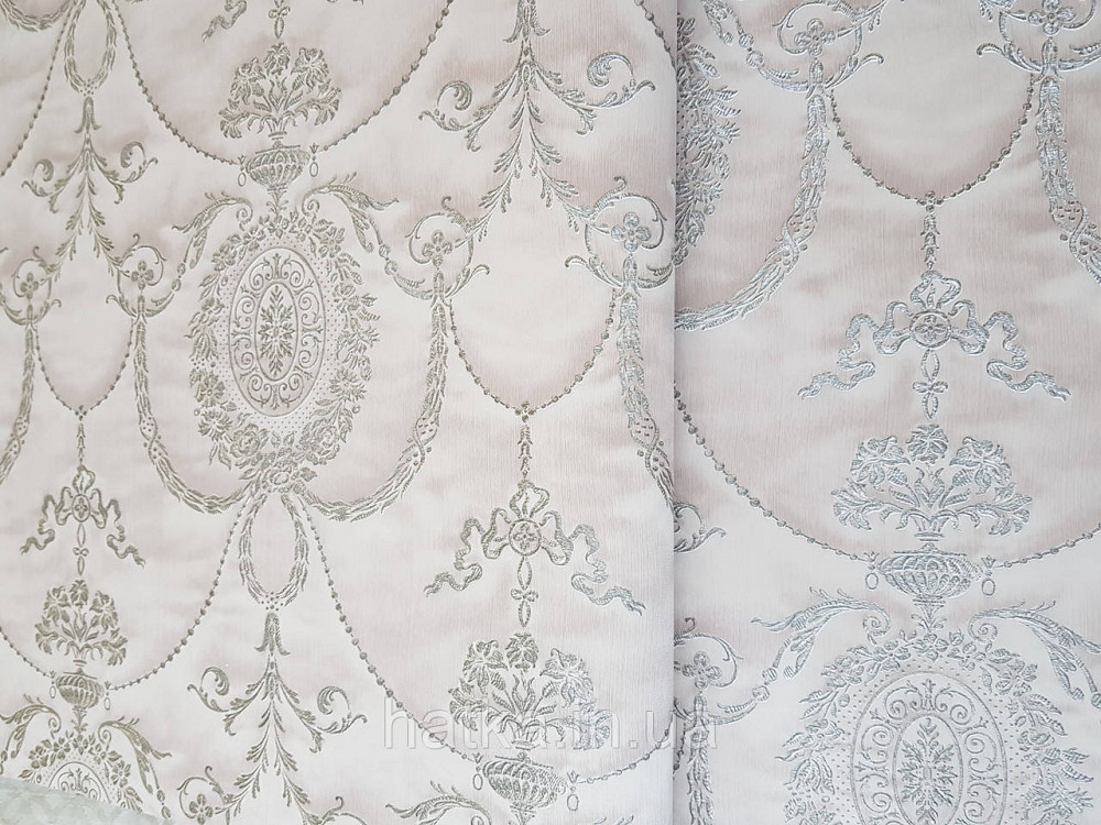 Шпалери вінілові на флізеліні Rasch Trianon Xlll 0.53х10 класика структурні вензелю розетки срібло на рожевому Київ - фото 1