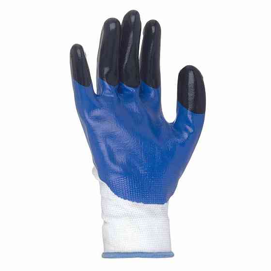 Перчатки трикотажные с частичным нитриловым покрытием усиленные пальцы р9 (сине-черные, манжет) SIGMA (9443631) Киев