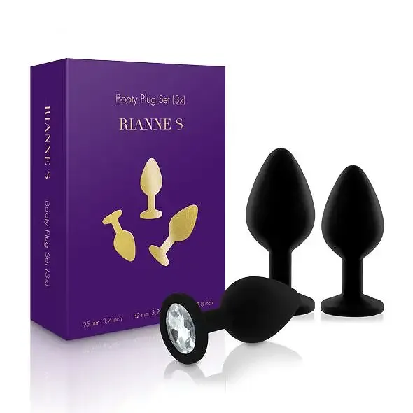 Набір силіконових анальних пробок із кристалом Rianne S: Booty Plug Set Black, діаметр 2,7см, 3,5см, Львів - фото 1