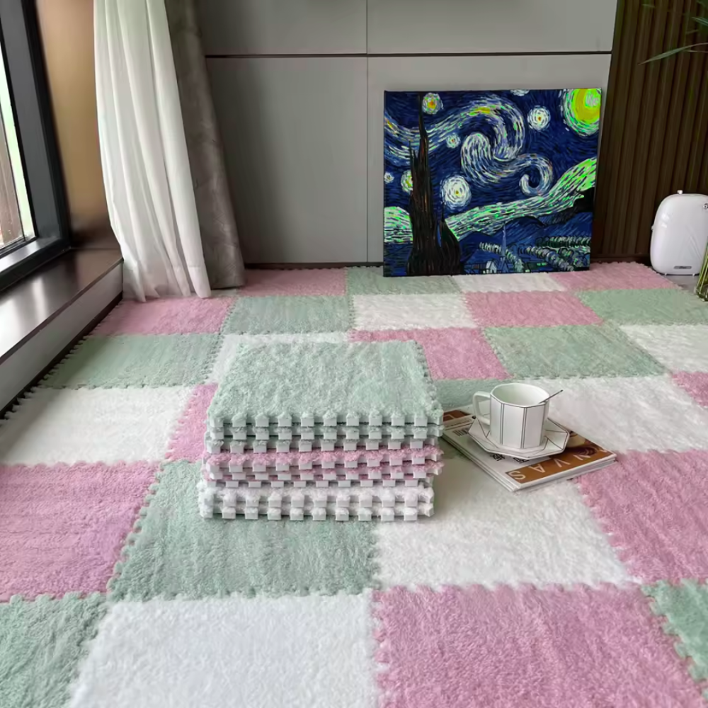 Коврик-пазл с плюшевым покрытием, термоковрик, мягкий детский мат,  90×120см, 12 пазлов, цвет зеленый Каменец-Подольский - изображение 6