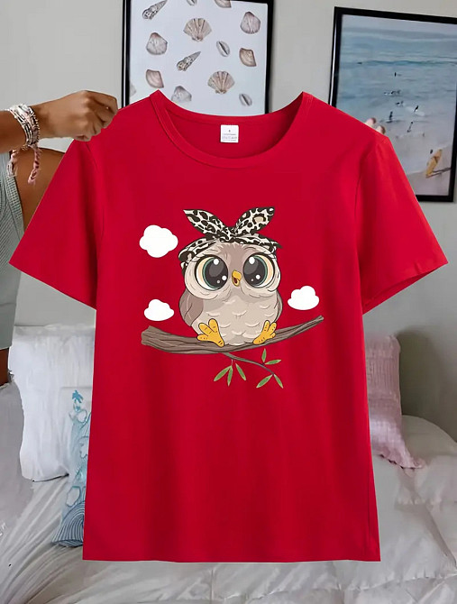 Футболка женская турецкий трикотаж 3D накат Красный Сова Харьков - изображение 1