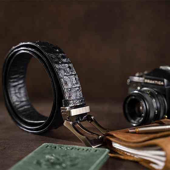Ремінь класика з натуральної шкіри крокодила Чорний (CROCODILE LEATHER) Київ